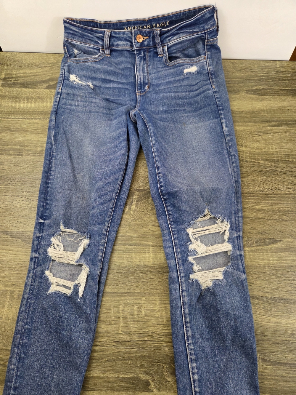 American Eagle Jegging Jeans Women's 6 Blue Denim Distressed 28x29 Stretch